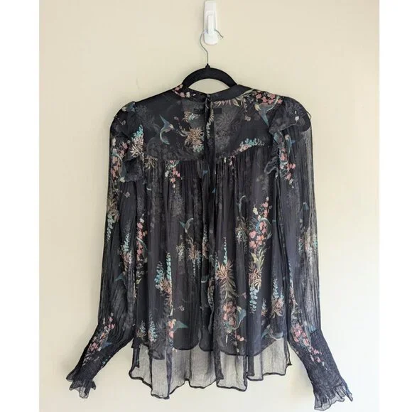 ALLSAINTS Lara Melisma Sheer Floral Print Blouse - Picture 9 of 15